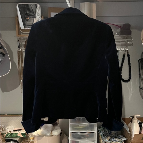 J. Crew Women's Dark Blue Velvet Blazer. Satin and pink inner lining. - Picture 5 of 5